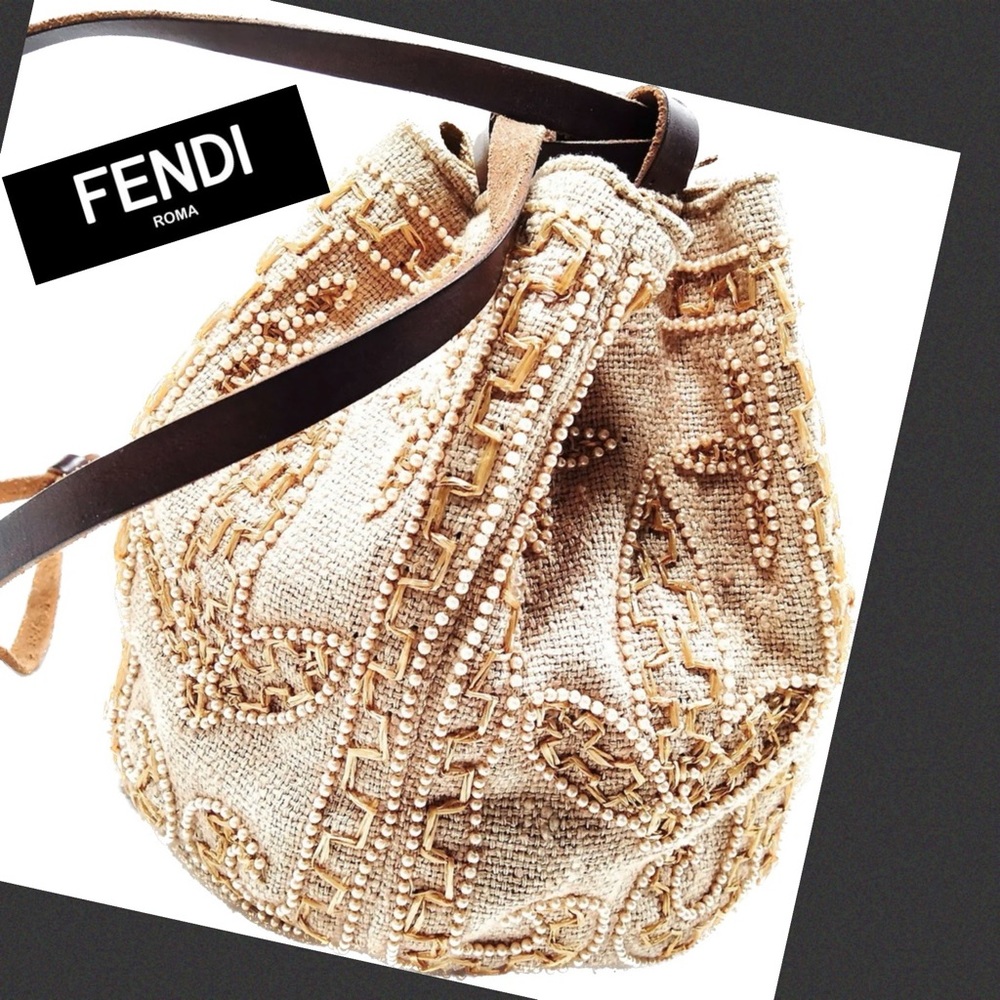 RARE! FENDI REAL PEARL EMBROIDERED SMALL BUCKET BAG